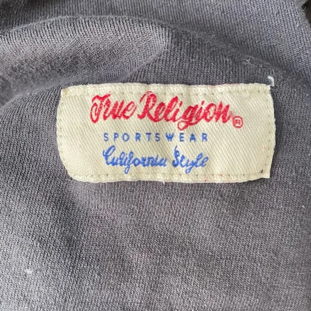 True Religion Grey Slim Fit Buddy Logo Vneck Long Sleeve Tshirt 2XL